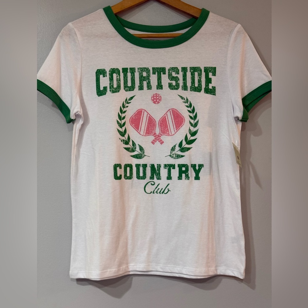 Pickleball  Courtside Country Club Tee - White and Green NWT